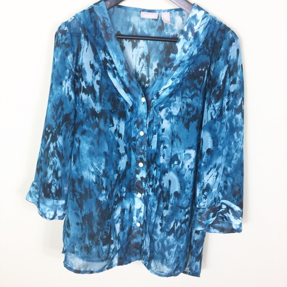 Chico's Tops - Chico’s Blue Sheer Chiffon Button Down Blouse Top